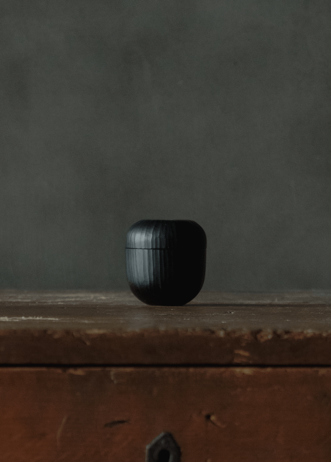 Lidded container, black, natsume-shaped