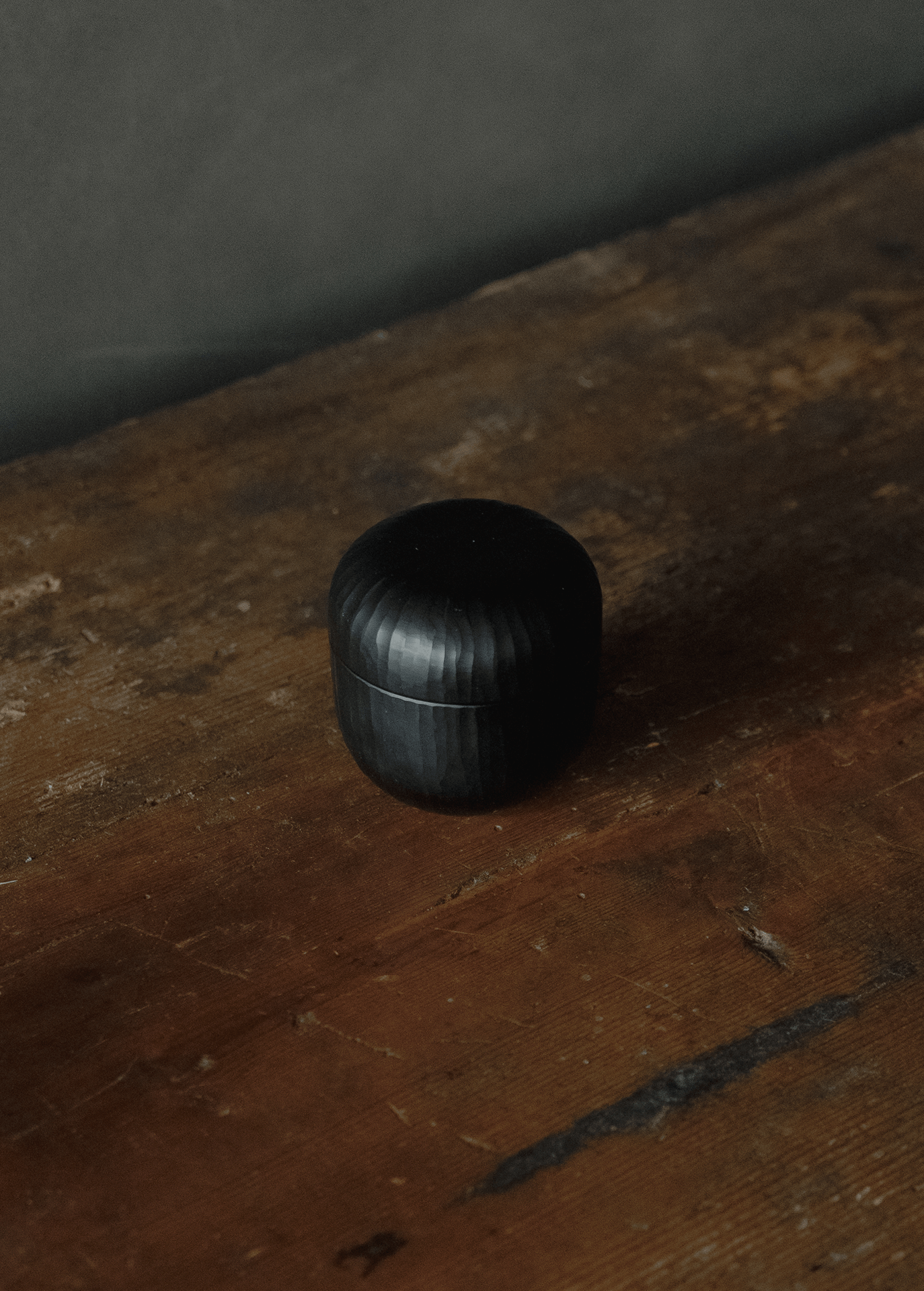 Lidded container, black, natsume-shaped