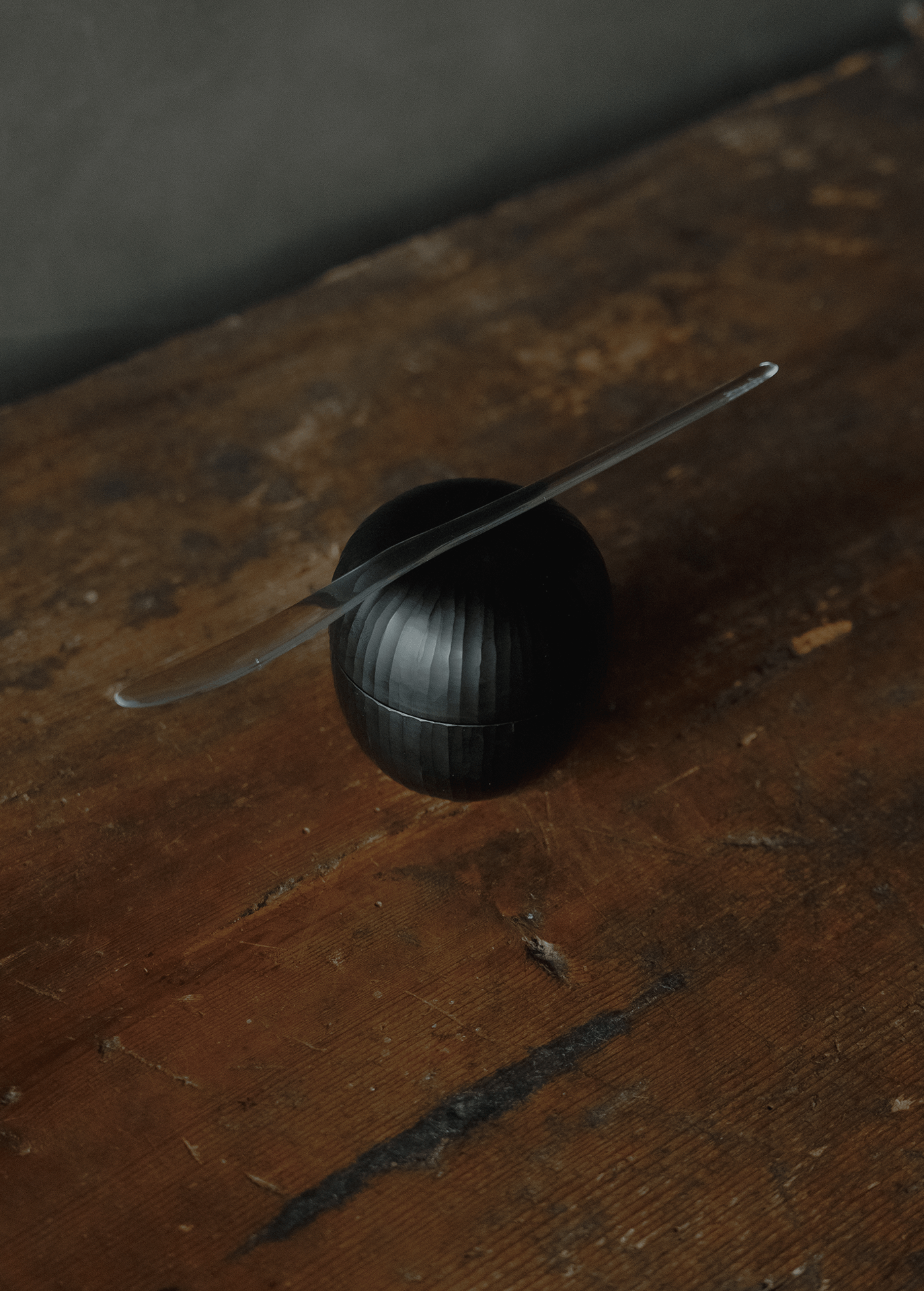 Lidded container, black, natsume-shaped