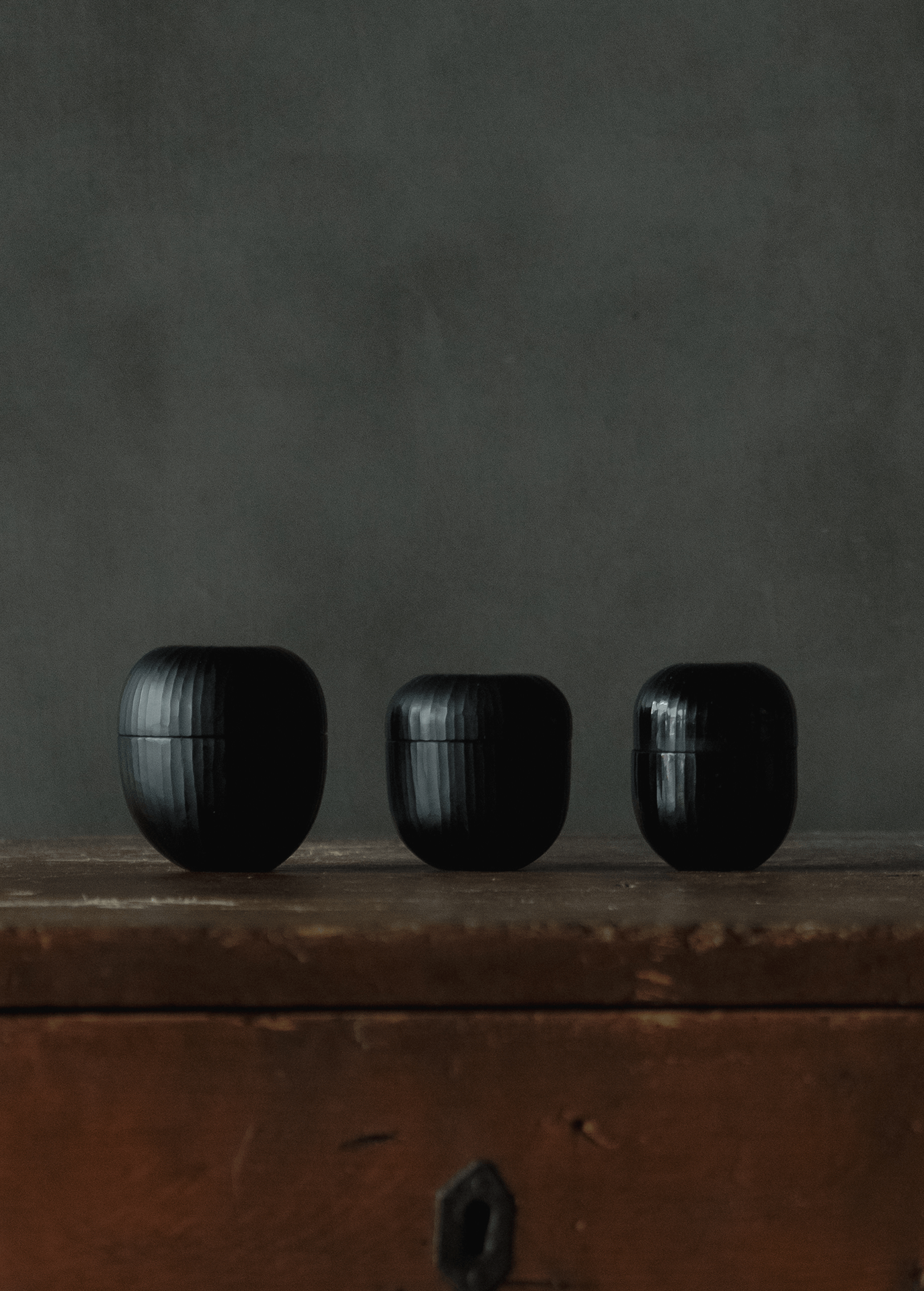 Lidded container, black, natsume-shaped