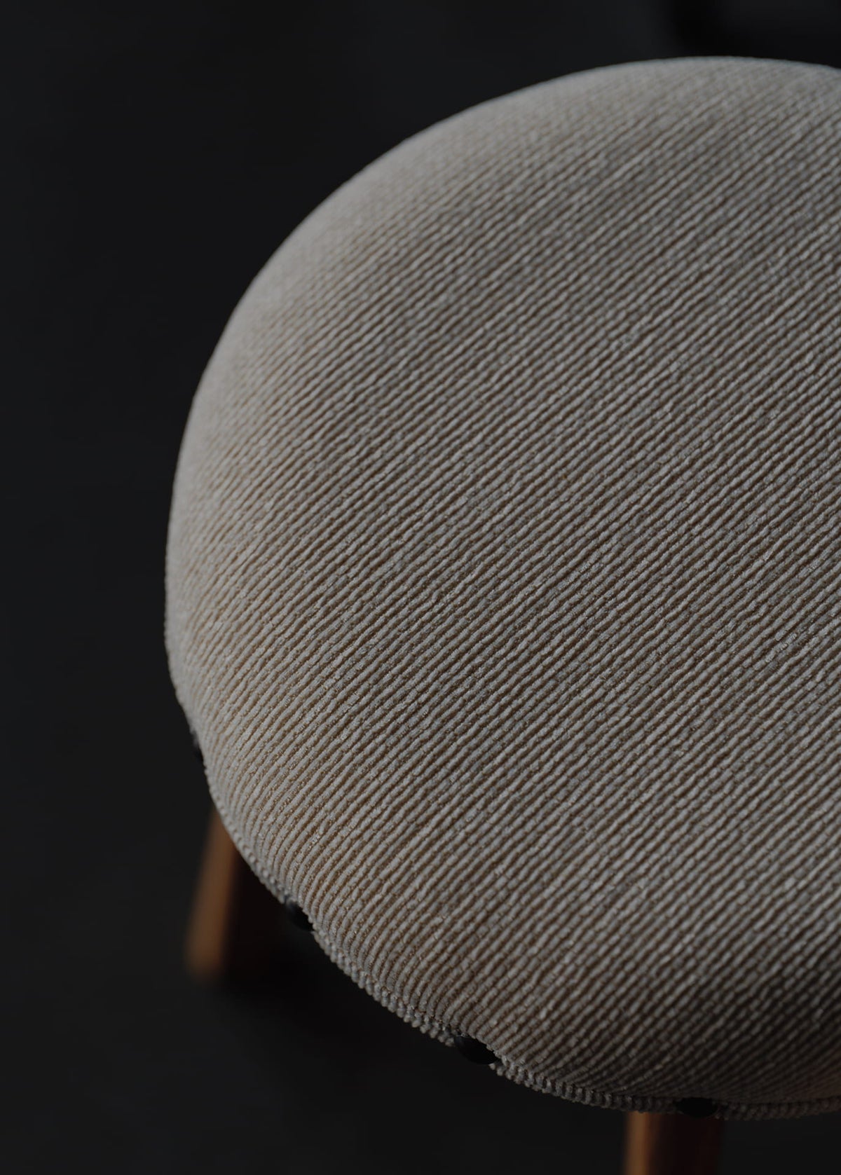 Keyaki-wood fabric-upholstered round stool