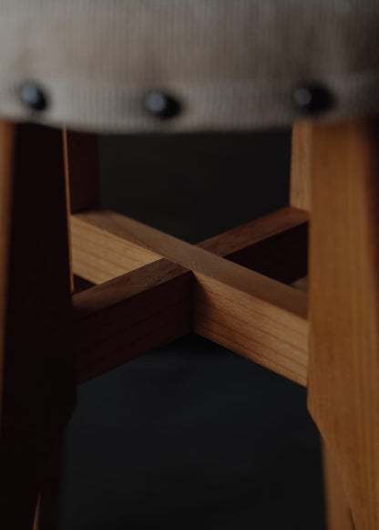 Keyaki-wood fabric-upholstered round stool