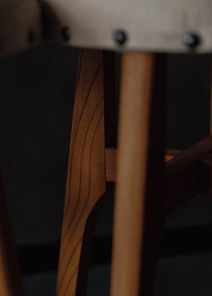Keyaki-wood fabric-upholstered round stool