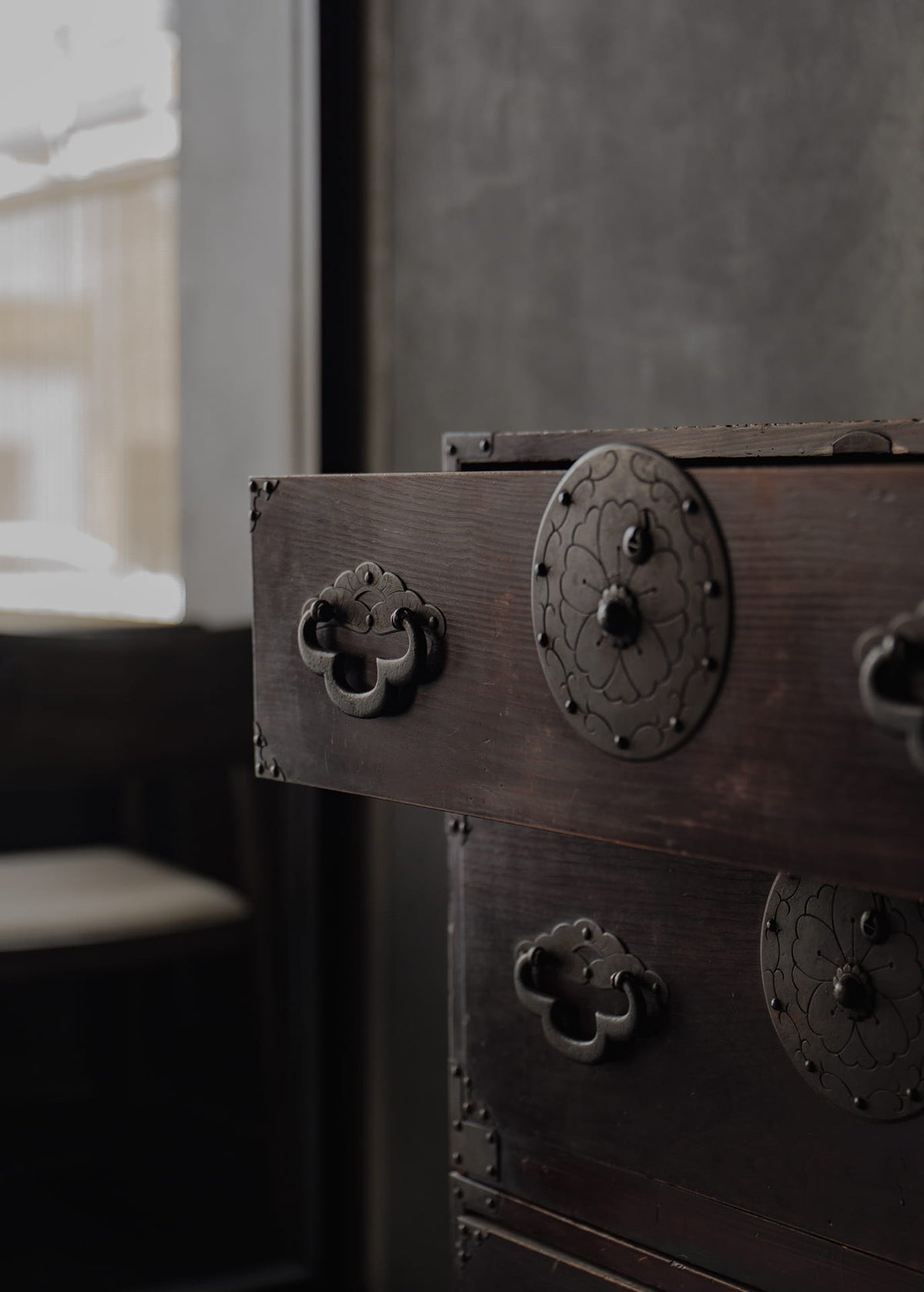 Taisho-era Nihonmatsu Cherry Blossom Crest Tansu