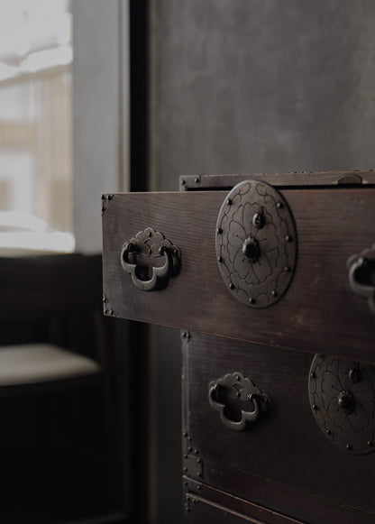 Taisho-era Nihonmatsu Cherry Blossom Crest Tansu