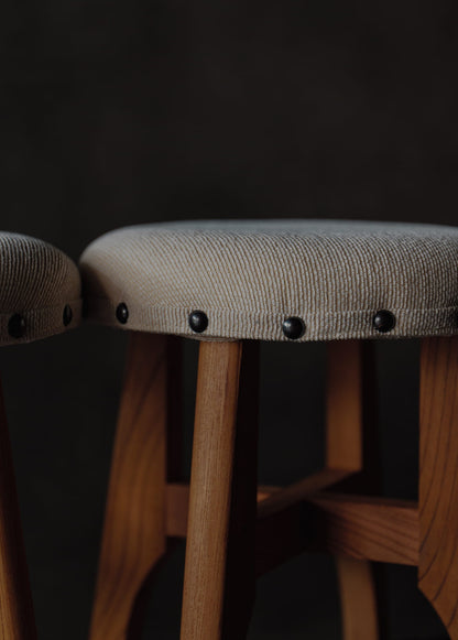 Keyaki-wood fabric-upholstered round stool