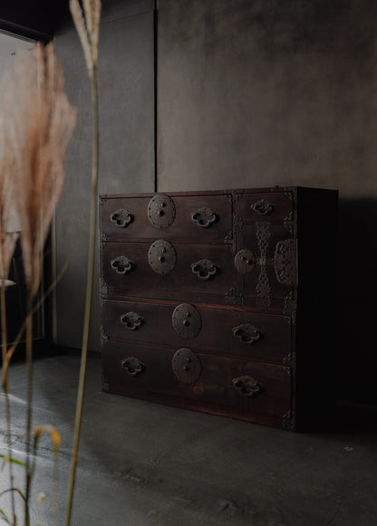 Taisho-era Nihonmatsu Cherry Blossom Crest Tansu